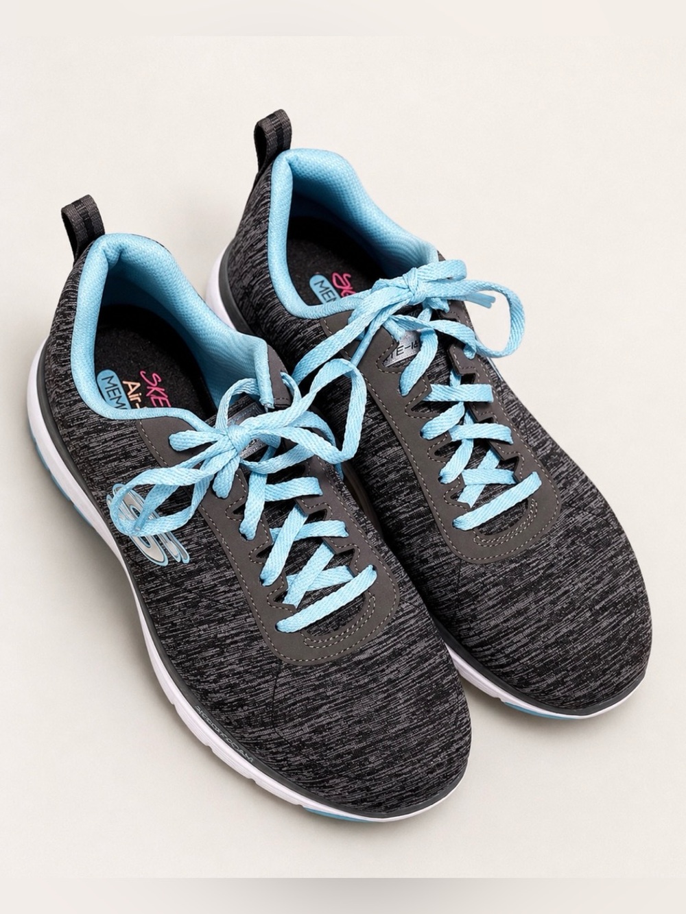 Skechers Women’s Charcoal Athletic Sneakers with Light Blue Accents